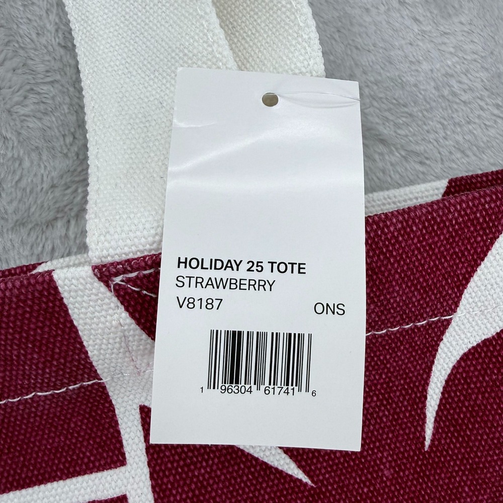 Vuori Cody Hudson Holiday 25 Tote Bag Strawberry Red White Canvas V8187 NEW - Picture 4 of 9